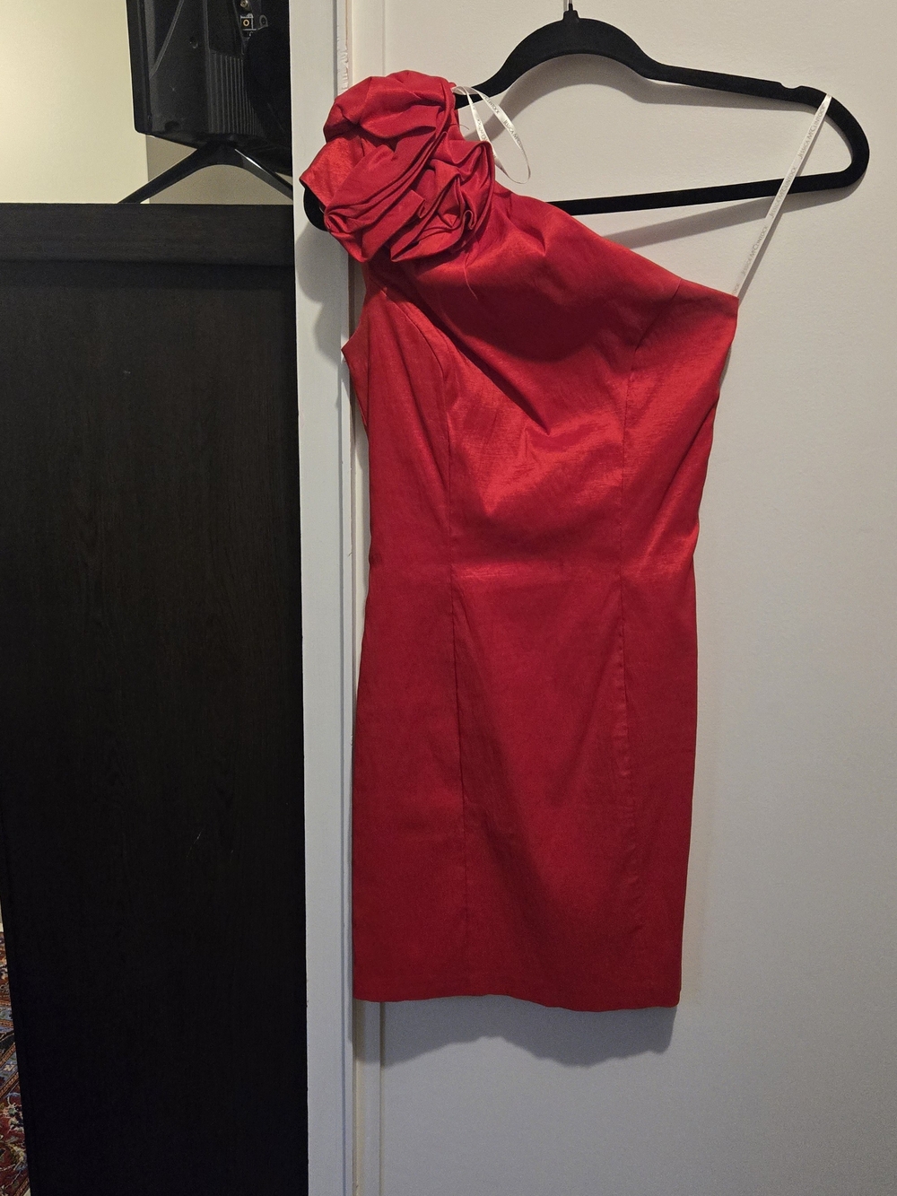 Jessica McClintock Red One-Shoulder Rosette Cocktail Dress